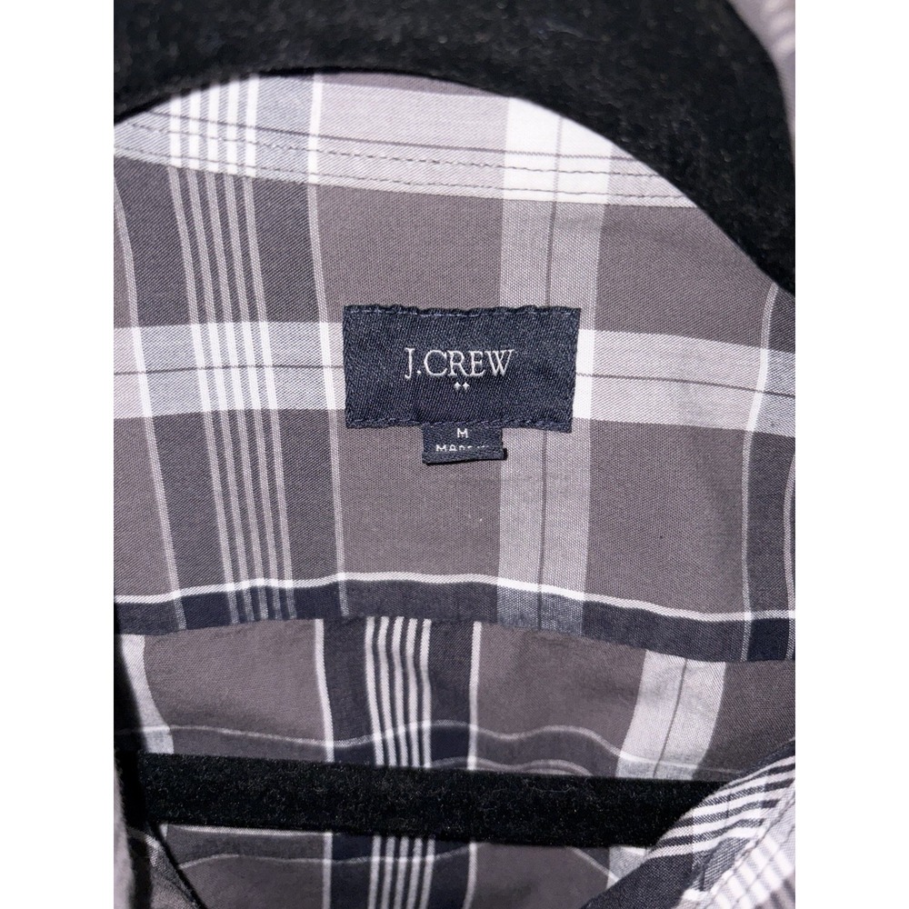 J Crew mens M Shirt Long sleeve button plaid Gray Black White 100% Cotton - Picture 3 of 6